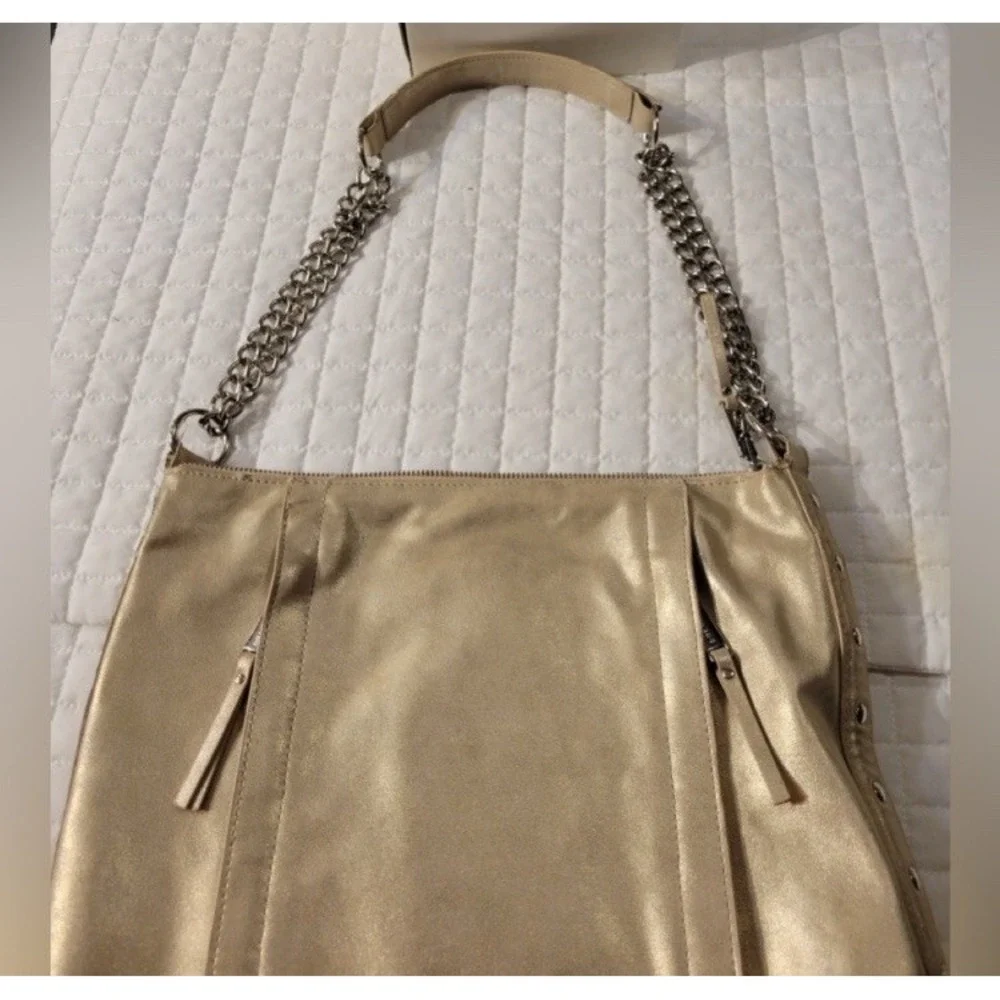 Enzo Angiolini Champagne Gold Hobo Shoulder Bag Chain Strap Classy Sophisticated